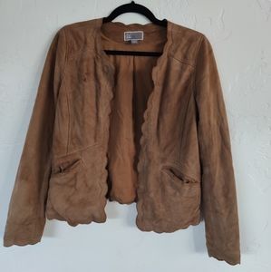 Suede leather jacket with scallop detail